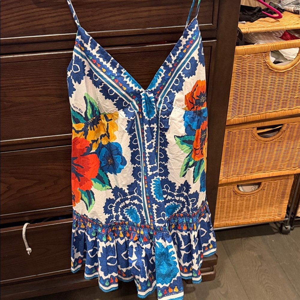 FARM Rio Bold Floral V-Neck Sundress in Blue, Red & Yellow